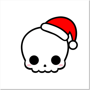 Cute Skull with Santa Hat Posters and Art